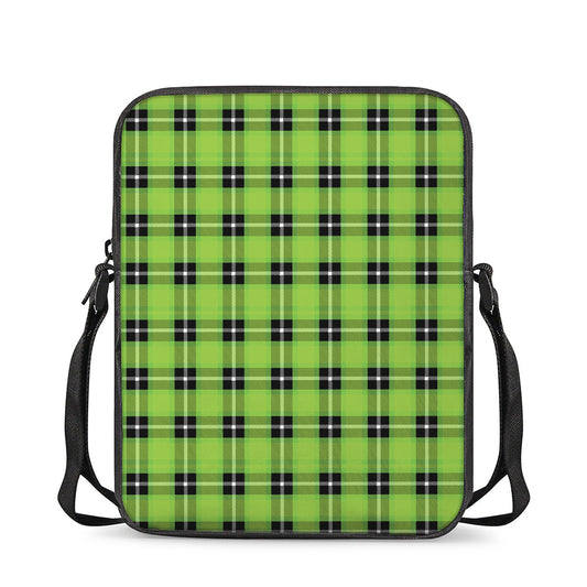 UFO Green Tartan Pattern Print Rectangular Crossbody Bag