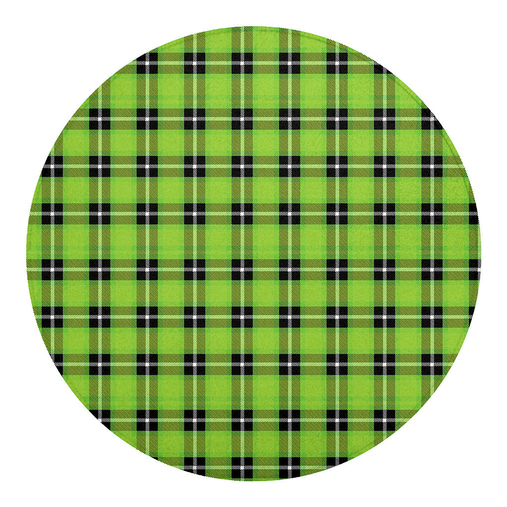 UFO Green Tartan Pattern Print Round Blanket