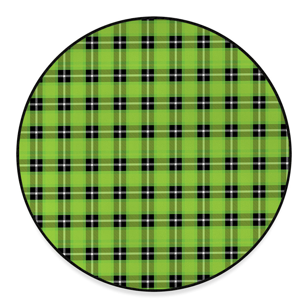 UFO Green Tartan Pattern Print Round Floor Mat