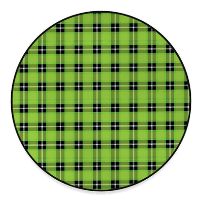 UFO Green Tartan Pattern Print Round Floor Mat