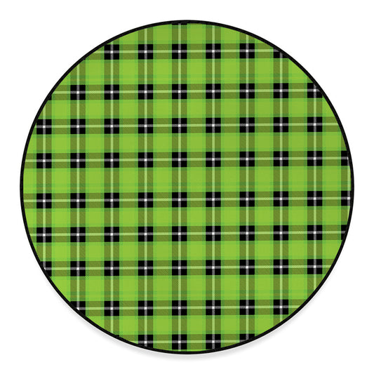 UFO Green Tartan Pattern Print Round Floor Mat