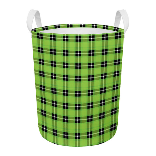 UFO Green Tartan Pattern Print Round Laundry Basket