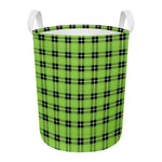 UFO Green Tartan Pattern Print Round Laundry Basket