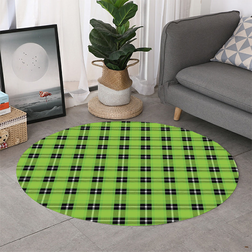 UFO Green Tartan Pattern Print Round Rug