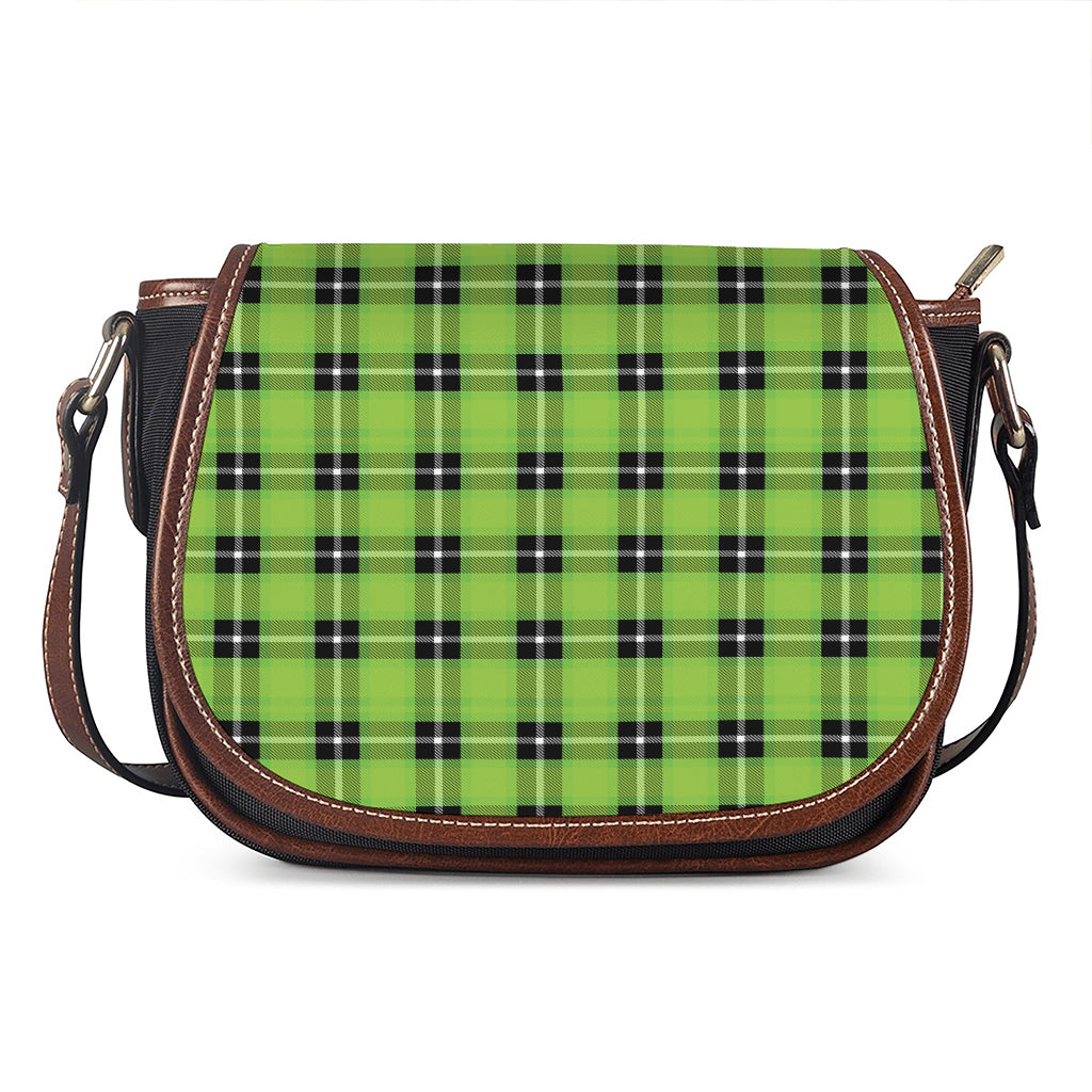 UFO Green Tartan Pattern Print Saddle Bag