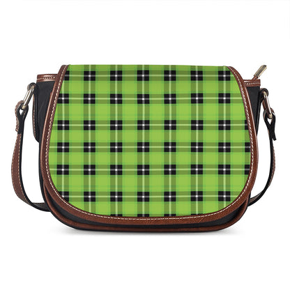 UFO Green Tartan Pattern Print Saddle Bag