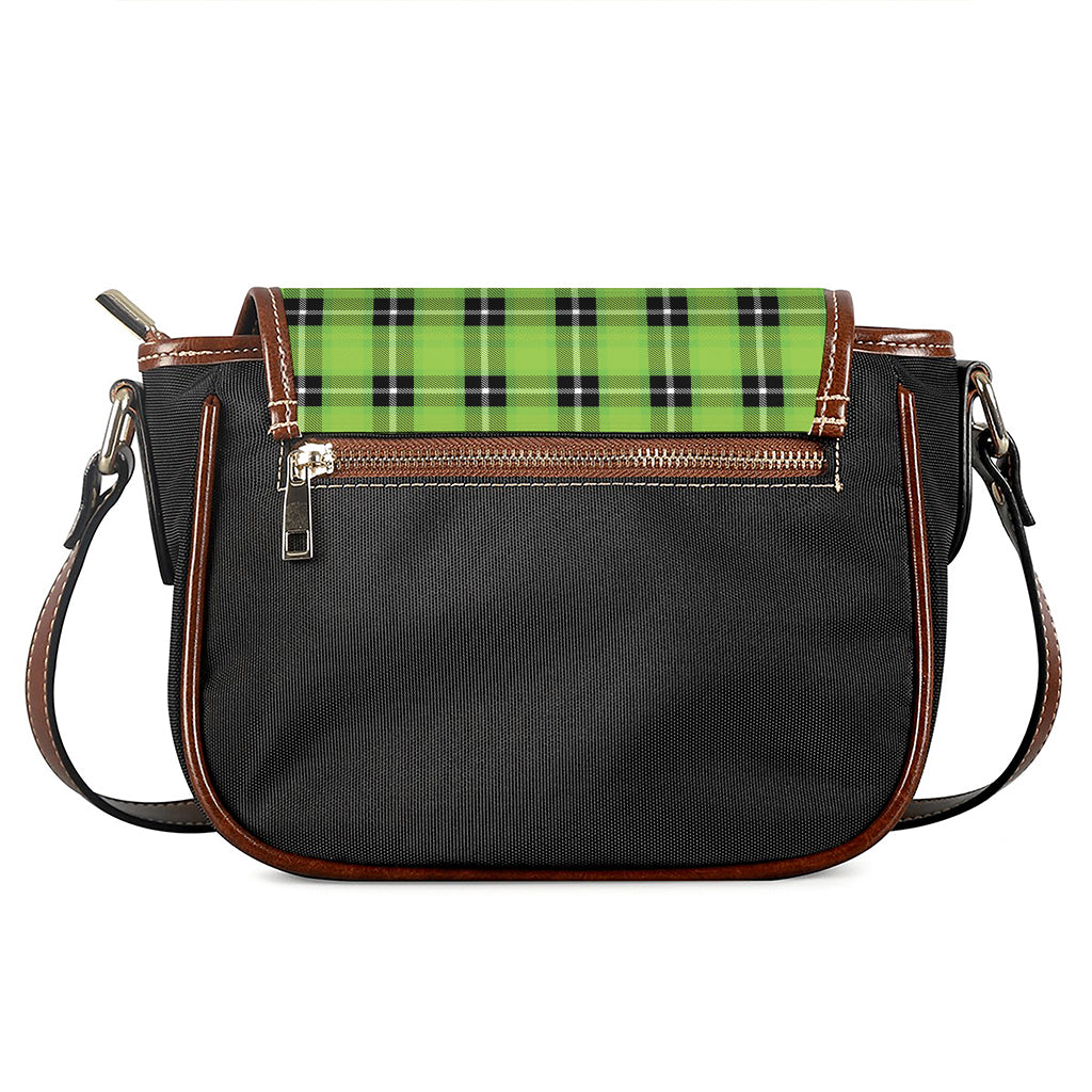 UFO Green Tartan Pattern Print Saddle Bag