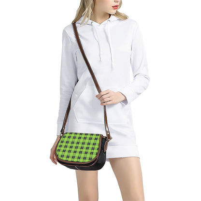 UFO Green Tartan Pattern Print Saddle Bag