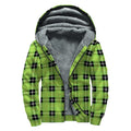 UFO Green Tartan Pattern Print Sherpa Lined Zip Up Hoodie