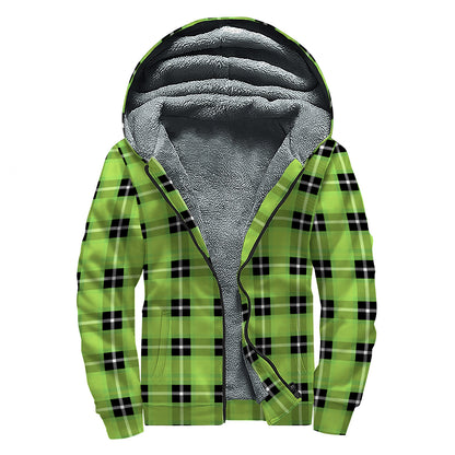 UFO Green Tartan Pattern Print Sherpa Lined Zip Up Hoodie