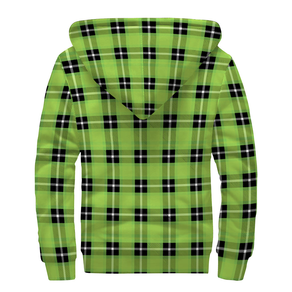 UFO Green Tartan Pattern Print Sherpa Lined Zip Up Hoodie