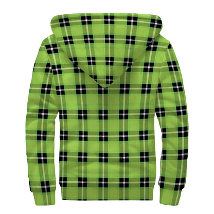 UFO Green Tartan Pattern Print Sherpa Lined Zip Up Hoodie