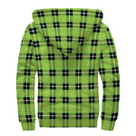 UFO Green Tartan Pattern Print Sherpa Lined Zip Up Hoodie