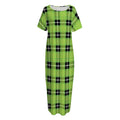 UFO Green Tartan Pattern Print Short Sleeve Long Nightdress