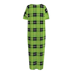 UFO Green Tartan Pattern Print Short Sleeve Long Nightdress