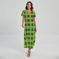 UFO Green Tartan Pattern Print Short Sleeve Maxi Dress