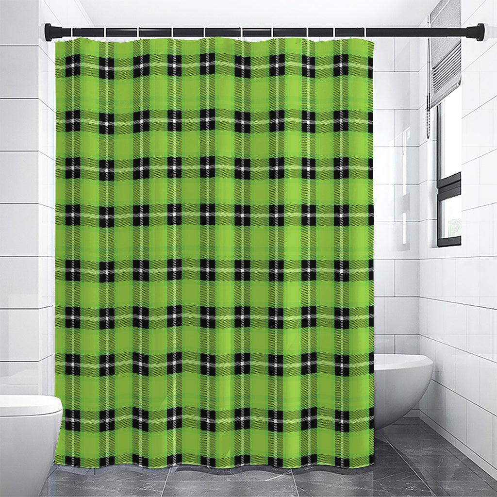 UFO Green Tartan Pattern Print Shower Curtain