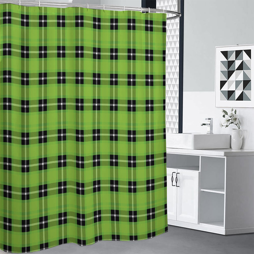 UFO Green Tartan Pattern Print Shower Curtain