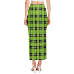 UFO Green Tartan Pattern Print Side Slit Maxi Skirt