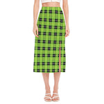 UFO Green Tartan Pattern Print Side Slit Midi Skirt