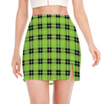 UFO Green Tartan Pattern Print Side Slit Mini Skirt