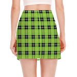 UFO Green Tartan Pattern Print Side Slit Mini Skirt