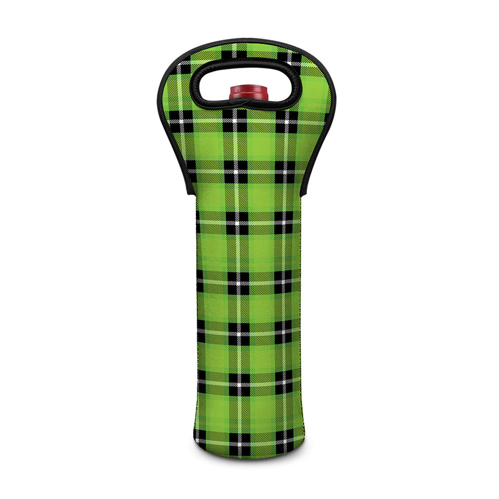 UFO Green Tartan Pattern Print Single Neoprene Wine Tote