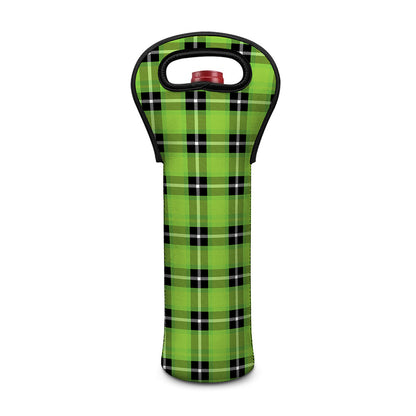 UFO Green Tartan Pattern Print Single Neoprene Wine Tote