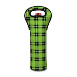 UFO Green Tartan Pattern Print Single Neoprene Wine Tote