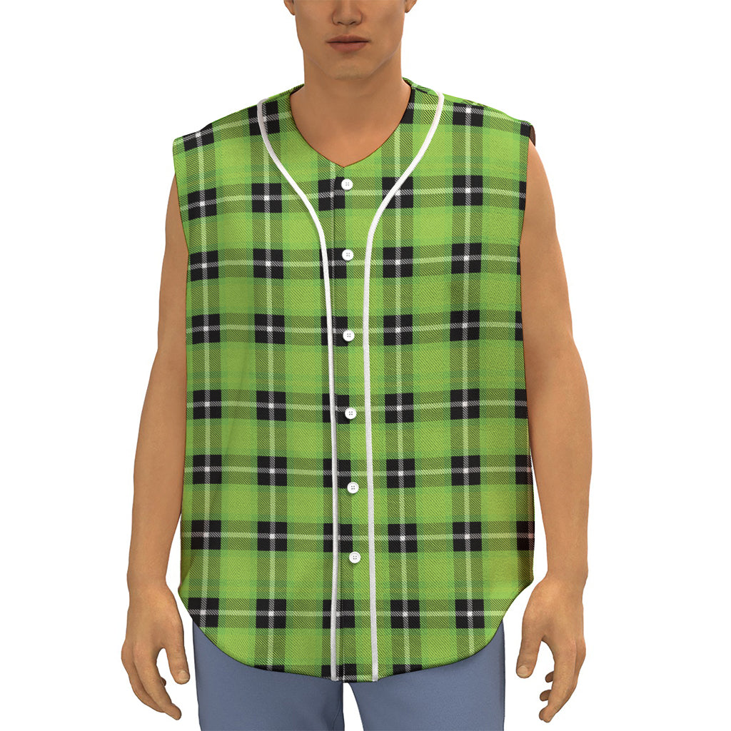 UFO Green Tartan Pattern Print Sleeveless Baseball Jersey