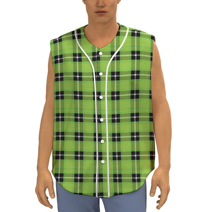 UFO Green Tartan Pattern Print Sleeveless Baseball Jersey