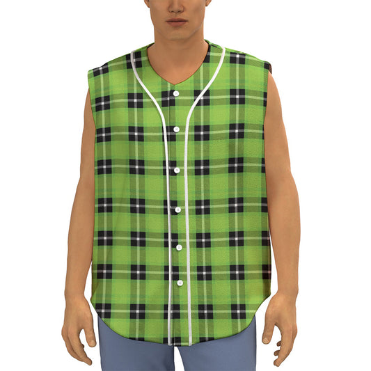 UFO Green Tartan Pattern Print Sleeveless Baseball Jersey