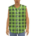 UFO Green Tartan Pattern Print Sleeveless Baseball Jersey