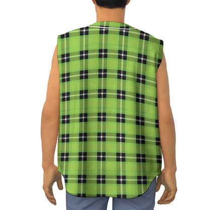 UFO Green Tartan Pattern Print Sleeveless Baseball Jersey