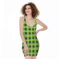UFO Green Tartan Pattern Print Sleeveless Bodycon Dress