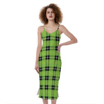 UFO Green Tartan Pattern Print Slim Fit Midi Cami Dress
