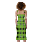 UFO Green Tartan Pattern Print Slim Fit Midi Cami Dress