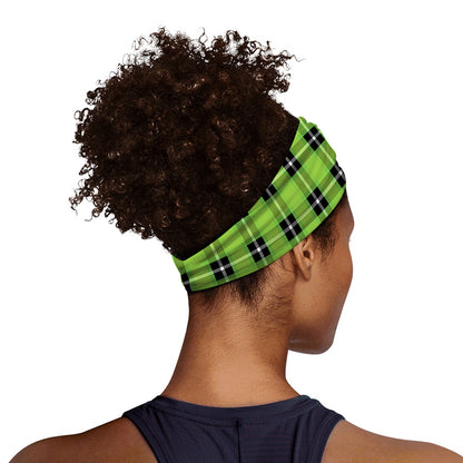 UFO Green Tartan Pattern Print Sports Headband