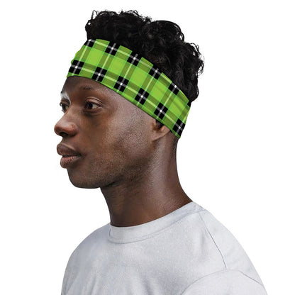 UFO Green Tartan Pattern Print Sports Headband