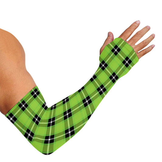 UFO Green Tartan Pattern Print Sun Protection Arm Sleeves