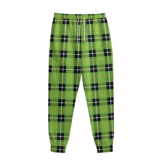UFO Green Tartan Pattern Print Sweatpants