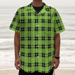UFO Green Tartan Pattern Print Textured Short Sleeve Shirt