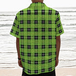 UFO Green Tartan Pattern Print Textured Short Sleeve Shirt
