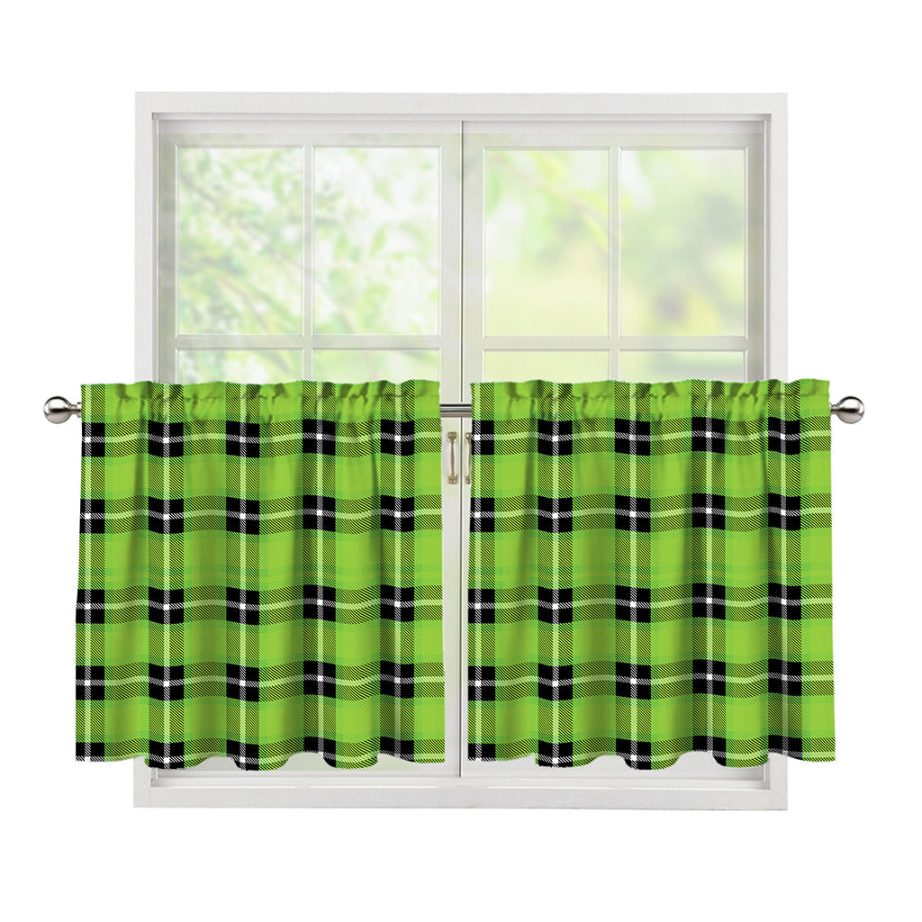 UFO Green Tartan Pattern Print Tier Curtains