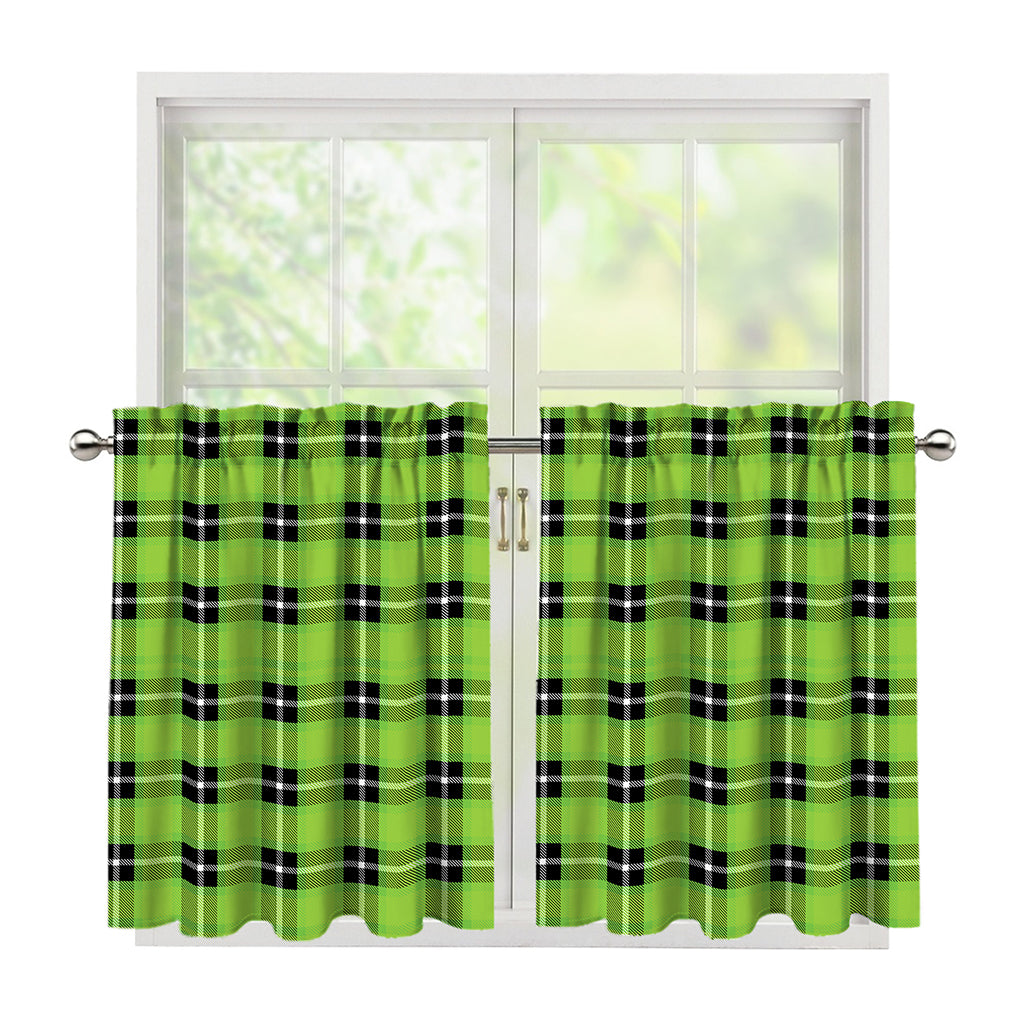 UFO Green Tartan Pattern Print Tier Curtains