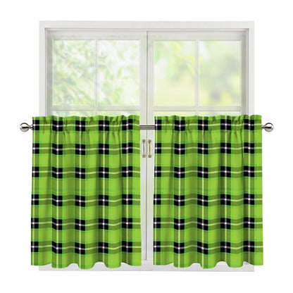 UFO Green Tartan Pattern Print Tier Curtains
