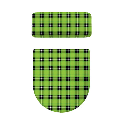 UFO Green Tartan Pattern Print Toilet Lid And Tank Cover Set