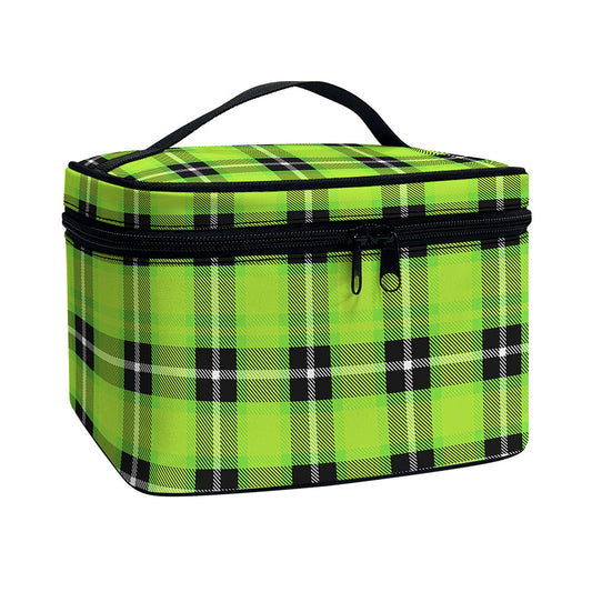 UFO Green Tartan Pattern Print Travel Makeup Bag
