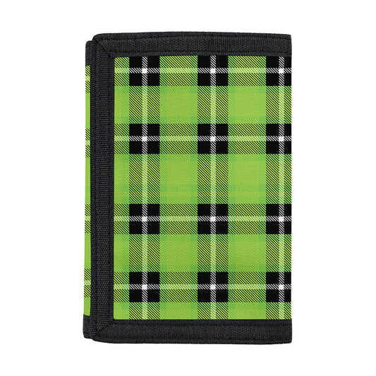 UFO Green Tartan Pattern Print Trifold Wallet