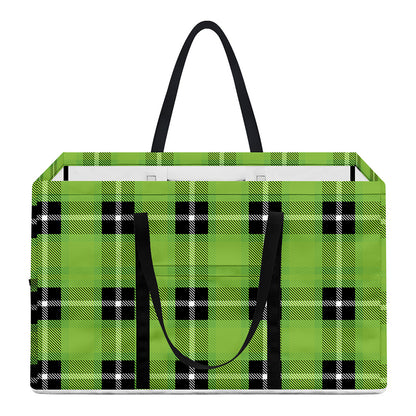 UFO Green Tartan Pattern Print Utility Tote Bag